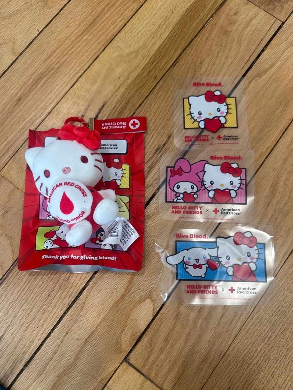Hello Kitty & Friends American Red Cross Plush Donor Keychain Sanrio Stickers